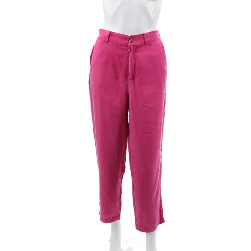 Yerse Women Ankle Pants Pink 100% Lyocell Solid Button Waist Size S